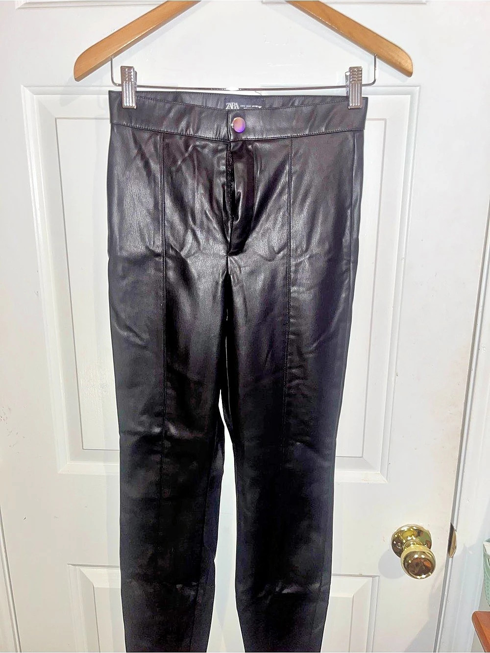 Zara Faux Leather Straight Leg Pants in Black Size Small